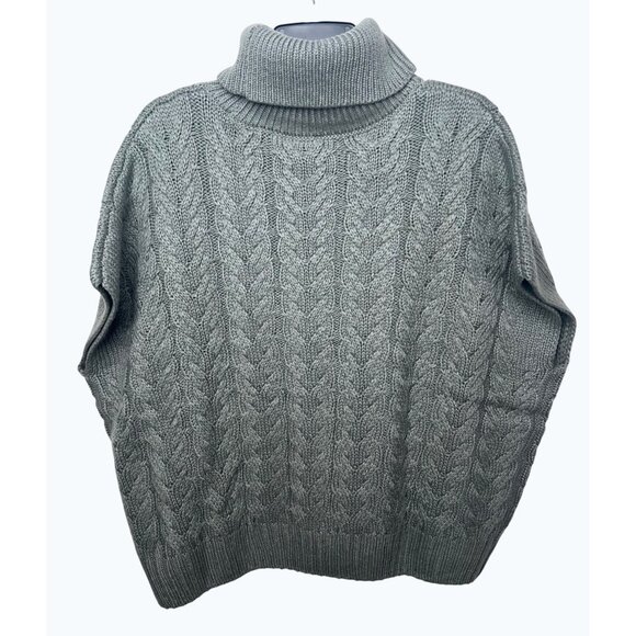 Splendid Abbott Short Sleeve Sweater Gray Cable Knit Pattern Turtleneck Large - Picture 15 of 16